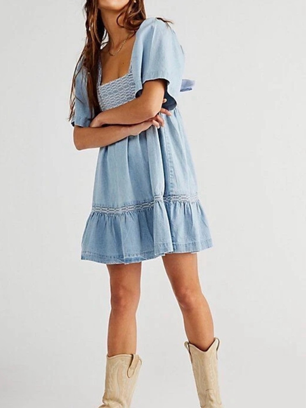 Free People Tara Twist Mini Dress - Light Blue